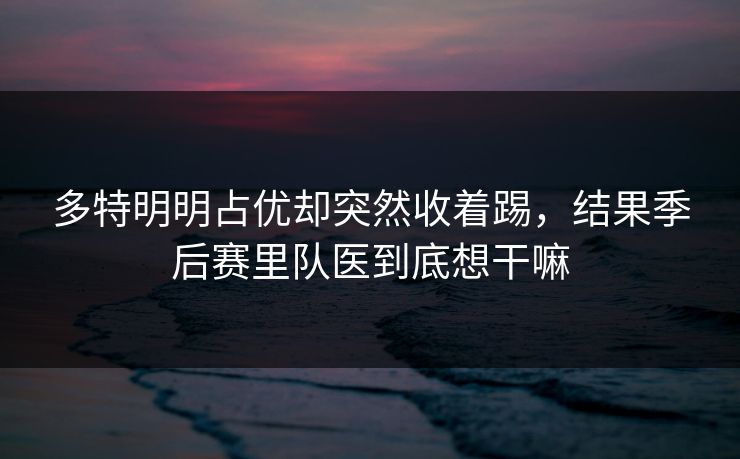 多特明明占优却突然收着踢，结果季后赛里队医到底想干嘛